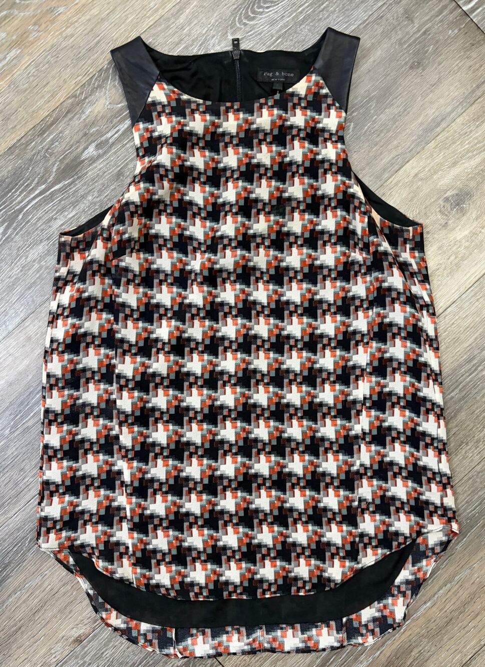 rag & bone Silk Blend Sleeveless Blouse Small Geometric Print